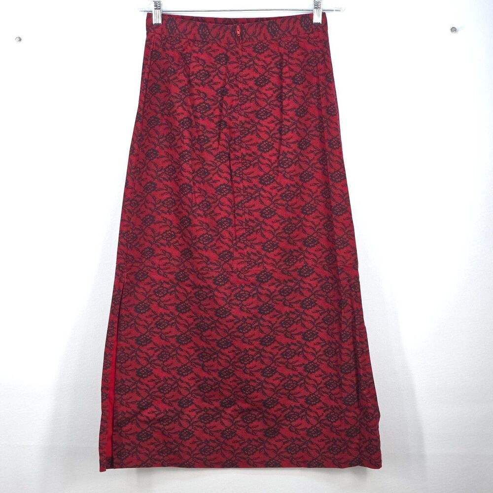 TRACY EVANS Red Rose Lace Maxi Skirt Women's 9 Romantic Whimsygoth Coquette Girl - Picture 2 of 14